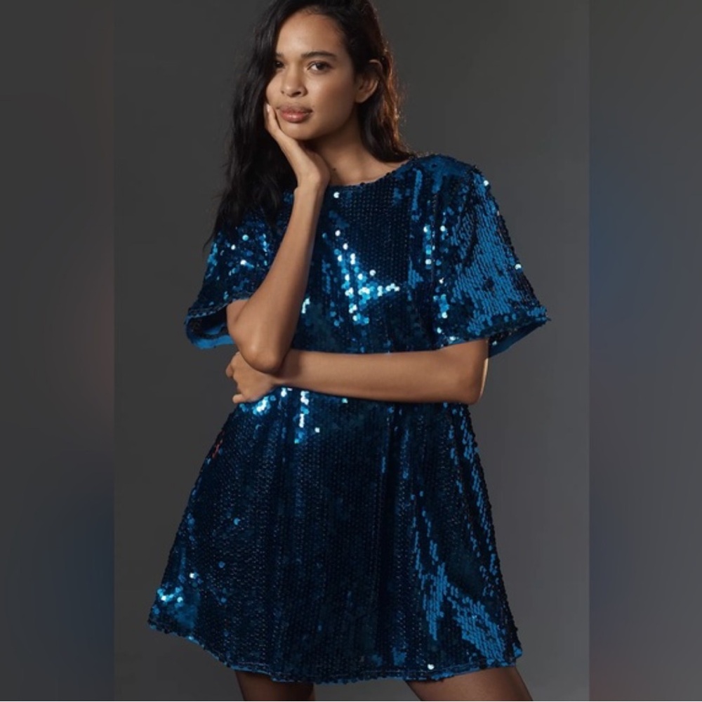 Maeve Blue Sequin Mini Dress
